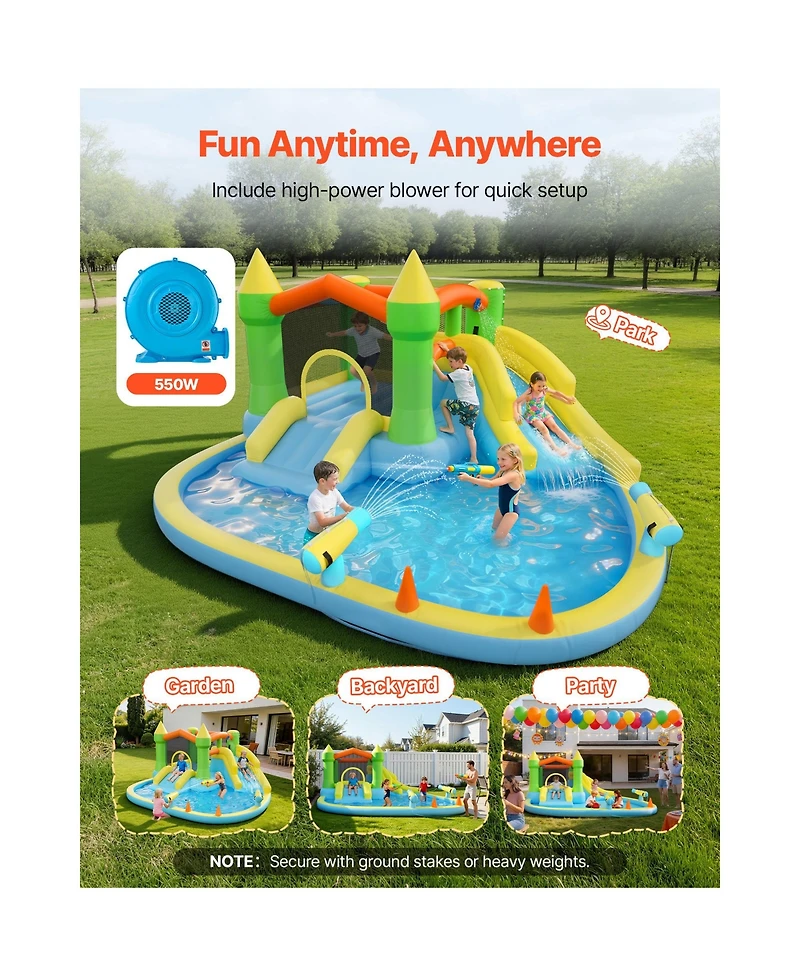 Hongge 12.5 Feet Inflatable Bounce House with Water Slide and Splash Pool, 353 lb Capacity, Ages 3-8