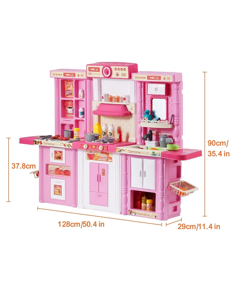 Hongge 3-in-1 Kitchen Playset with Lights and Sounds, 74 Cooking Accessories, Ages 3+