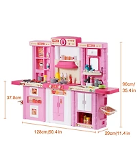 Hongge 3-in-1 Kitchen Playset with Lights and Sounds, 74 Cooking Accessories, Ages 3+