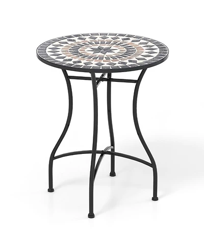 Gouun 24 in Round Ceramic Tile Patio Bistro Table for 2