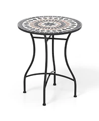 Gouun 24 in Round Ceramic Tile Patio Bistro Table for 2