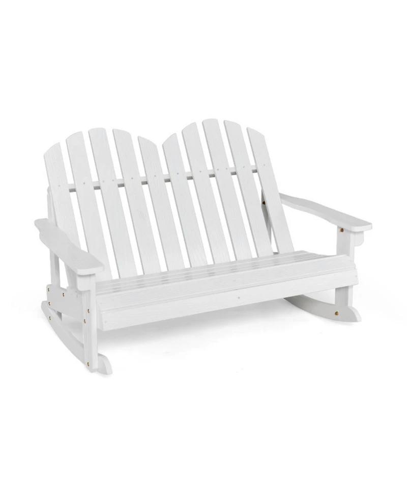 Gouun 2 Person Outdoor Adirondack Rocking Chair with Slatted Seat and 30 Degree Tilt Motion