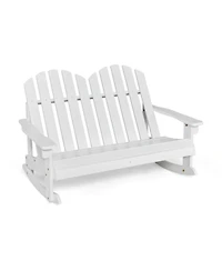 Gouun 2 Person Outdoor Adirondack Rocking Chair with Slatted Seat and 30 Degree Tilt Motion