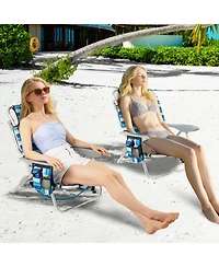Gouun Folding Beach Chair for Adults with 4-Position Backrest, Cooler Bag, Cup Holder and Towel Bar