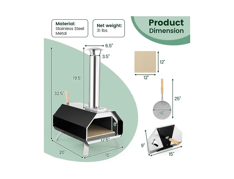 Lucky One Outdoor Pizza Oven with Pizza Stone, Wood Fired Portable Oven with Foldable Legs