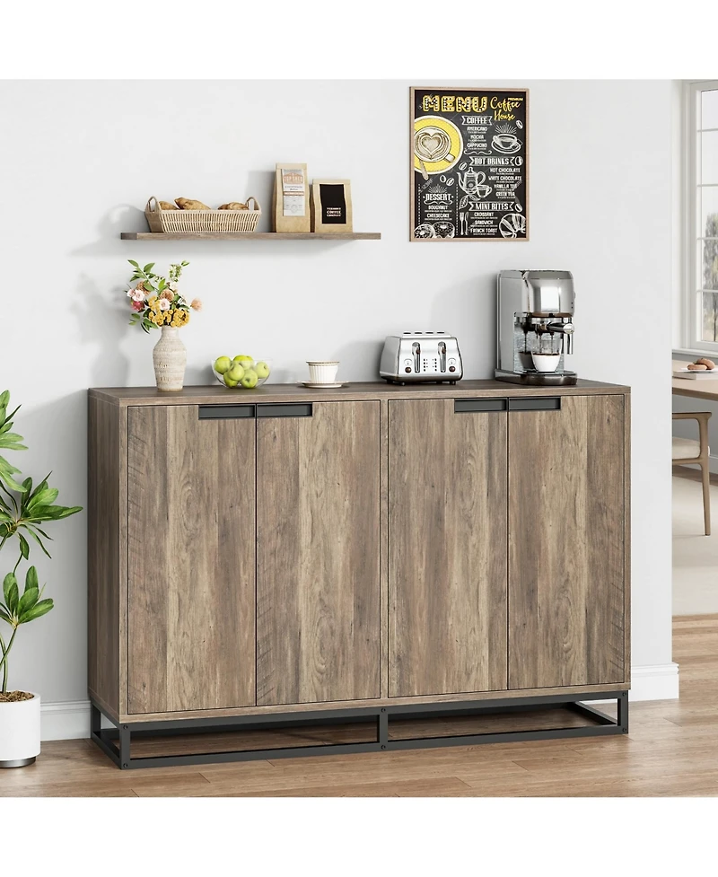 homfan Buffet Cabinet with Storage 55" Accent Sideboard with Adjustable Shelves and 4 Doors for Kitchen, Living Room, Dining Room