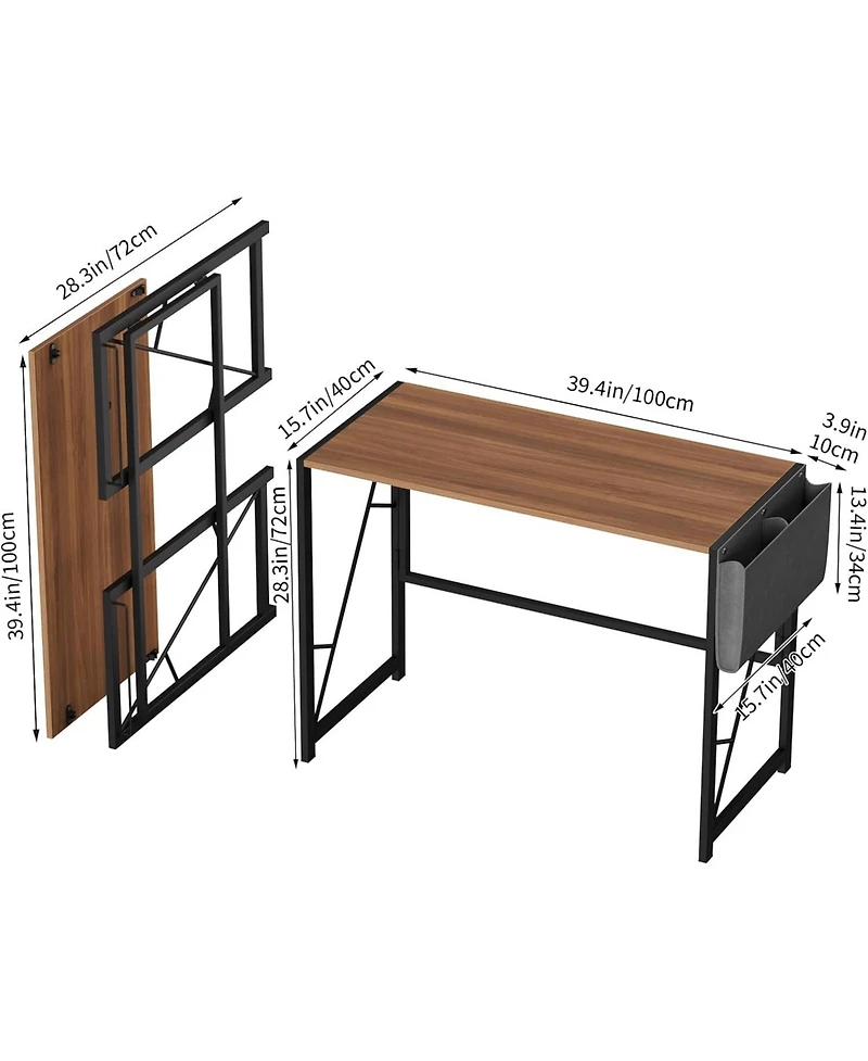 homfan 39.4-inch Folding Desk – Writing Computer Table with Storage Bag and Hook, Space-Saving for Bedroom and Apartment