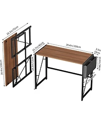 homfan 39.4-inch Folding Desk – Writing Computer Table with Storage Bag and Hook, Space-Saving for Bedroom and Apartment
