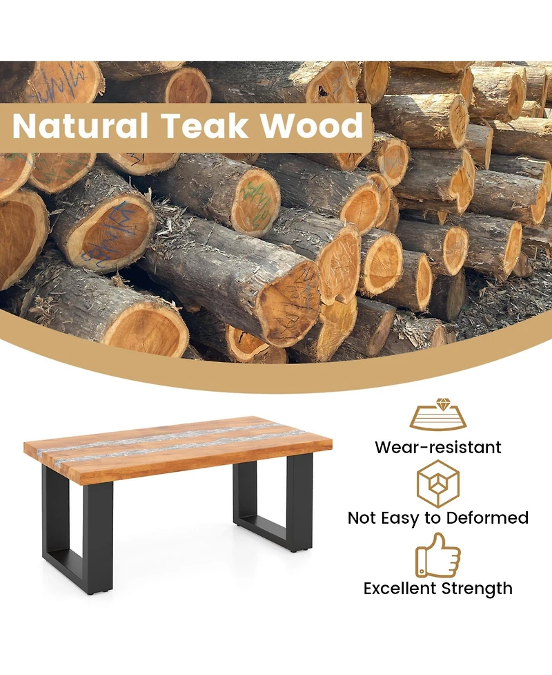 Sugift Teak Wood Patio Table with River-Like Epoxy Tabletop