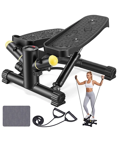 Sugift Mini Stair Stepper for Exercise with Resistance Bands Lcd Monitor 300 Lbs Hydraulic Fitness Stepper