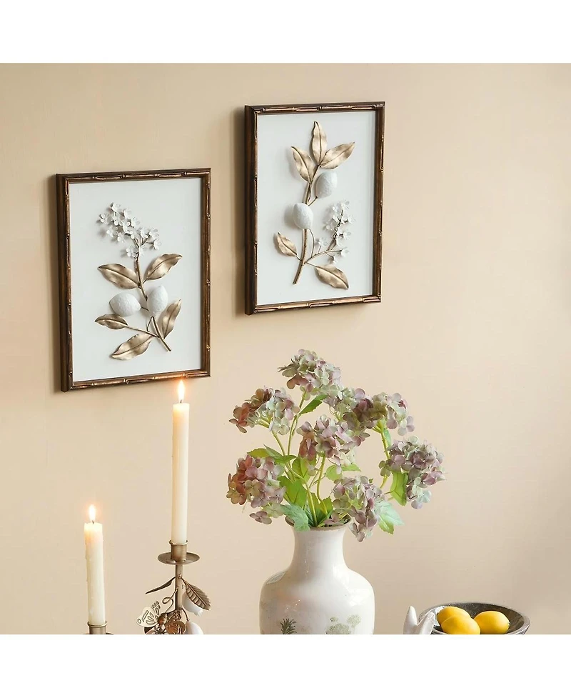 Laoties 13x17" Botanical Framed Iron Branch Wall Art, Set of 2
