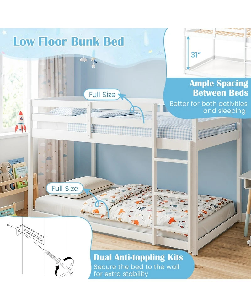 Gymax Full Over Full Bunk Bed with Full-length Guardrails and Integrated Ladder