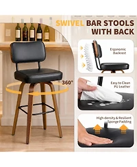 homfan Set of 2 Faux Leather Swivel Counter Stools with Bentwood Legs and Back, 26" Seat