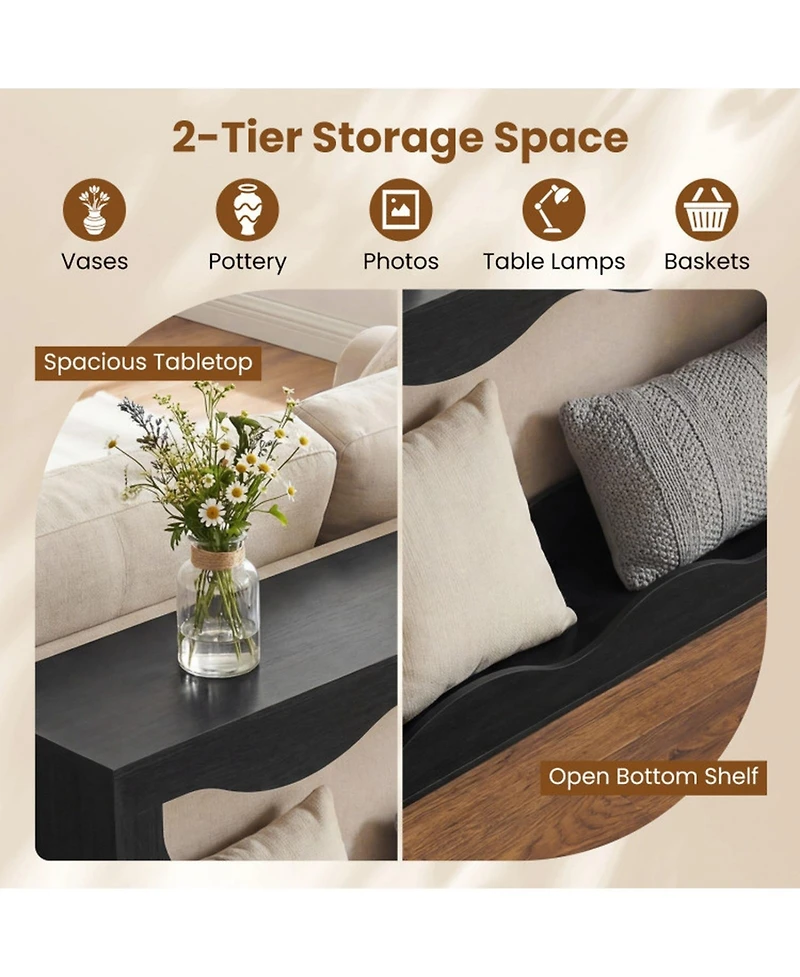 Sugift 63 in 2-Tier Narrow Entryway Console Table with Wavy Edge Storage Shelf