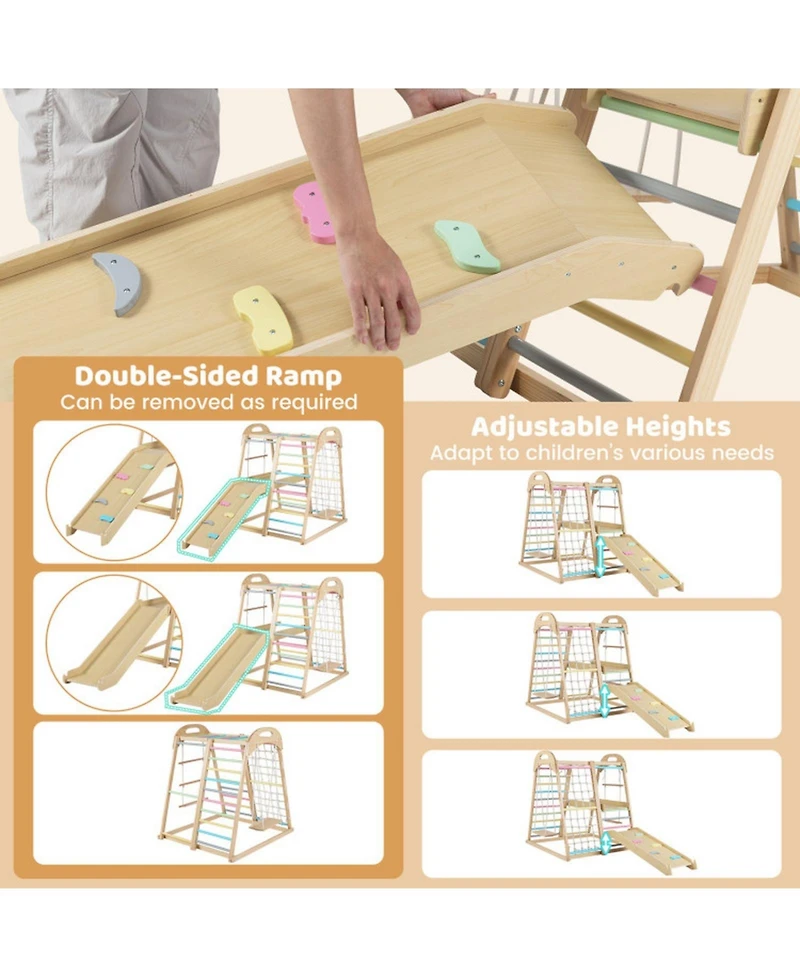 Sugift 8-in-1 Wooden Climber Playset with Slide & Monkey Bars, Ages 3-5