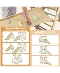 Sugift 8-in-1 Wooden Climber Playset with Slide & Monkey Bars, Ages 3-5