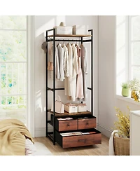 Sugift Clothes Rack with 3 Fabric Drawers Shelves Side Hooks and Metal Frame