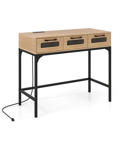 Sugift Console Table with Led Lighting Charging Station and 3 Drawers for Living Room Hallway
