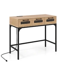 Sugift Console Table with Led Lighting Charging Station and 3 Drawers for Living Room Hallway