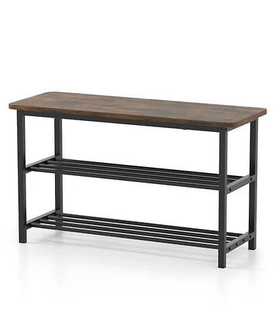 Sugift 3-Tier Shoe Rack Bench with Metal Slat Shelves and Long Wooden Seat