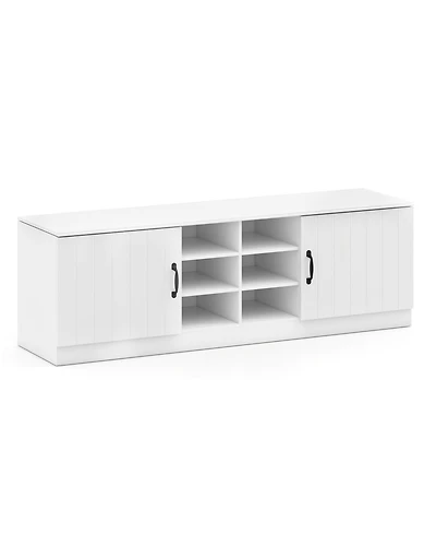Sugift 2-Door Shoe Bench Storage Cabinet with Adjustable Shelves
