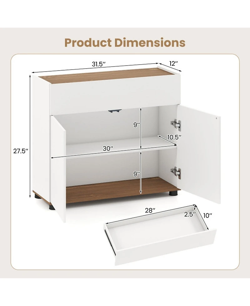 Sugift Wooden Sideboard Buffet Cabinet with Storage Kitchen Cabinet with Drawers and 2 Shelves