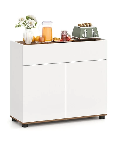 Sugift Wooden Sideboard Buffet Cabinet with Storage Kitchen Cabinet with Drawers and 2 Shelves