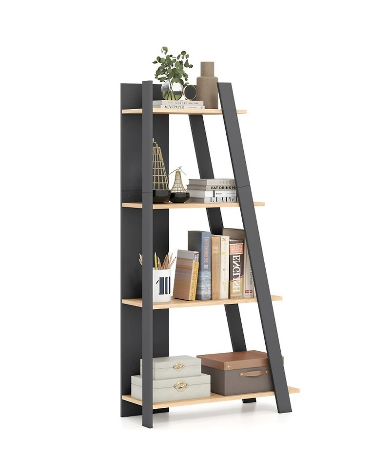 Sugift 4-Tier Modern Wooden Vertical Bookshelf Display Book Shelf for Small Space