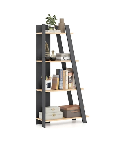 Sugift 4-Tier Modern Wooden Vertical Bookshelf Display Book Shelf for Small Space