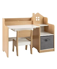 Sugift Kids Study Desk and Chair Set with 2 Open Shelves Drawer and Fabric Storage Bin