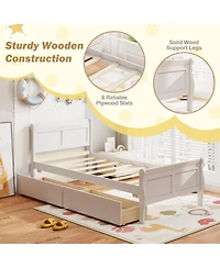 Sugift Twin Size Sleigh Wood Platform Bed with 2 Rolling Storage Drawers