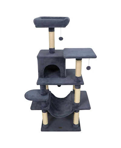 Sugift 58in Multi-Level Cat Tree Soft Plush Cat Tower with Padded Top Perch