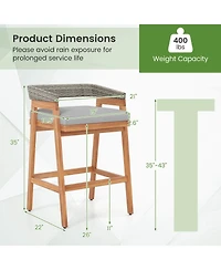 Costway Set of 2 Patio Counter Height Bar Stools with Cushions Pe Wicker Backrests