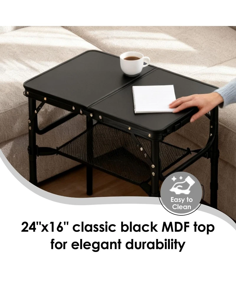 Piscifun Folding Tv Tray Table Adjustable Height Portable Aluminum Indoor Outdoor Side with Storage
