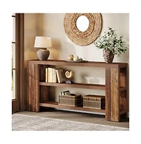 Slickblue Wood Console Table with 3 Open Storage Shelves