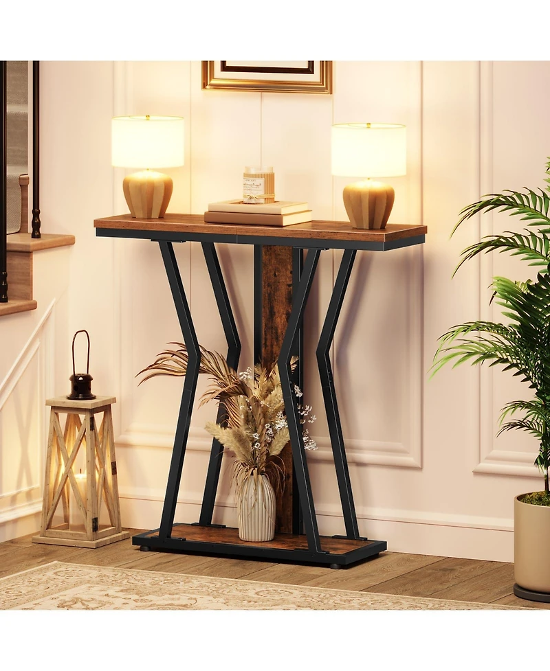 Slickblue Modern Narrow Console Table 29.5 Inch with 2-Tier Open Storage