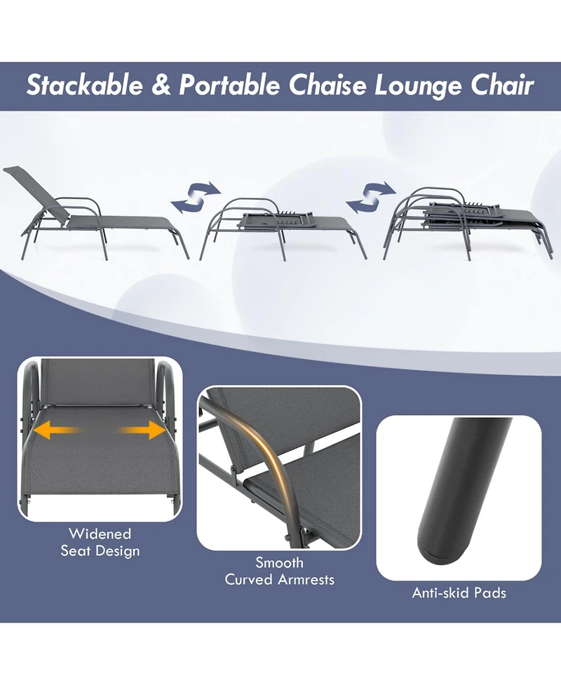 Slickblue Folding Outdoor Lounge Chair with Adjustable Backrest for Patio Relaxing