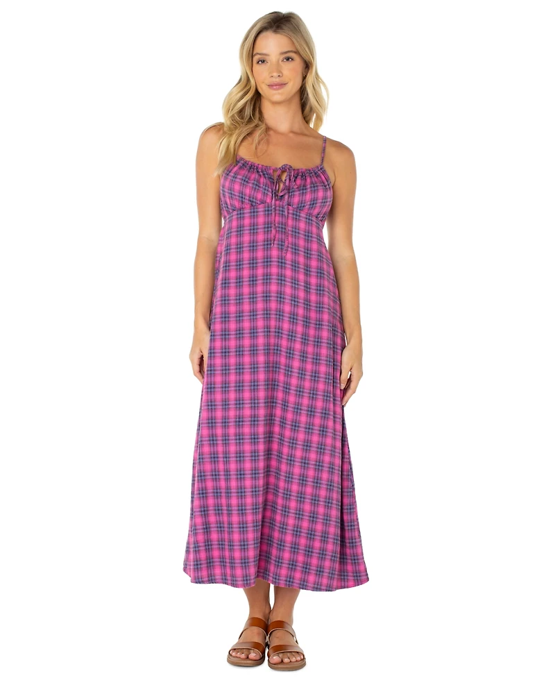 Roxy Women's Late Night Plaid Spaghetti Strap Midi Sundress