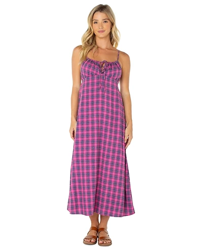 Roxy Women's Late Night Plaid Spaghetti Strap Midi Sundress