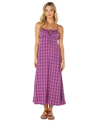 Roxy Women's Late Night Plaid Spaghetti Strap Midi Sundress