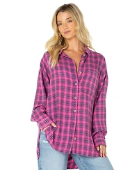 Roxy Women's Driftwood Oversized Plaid Button-Up Shirt