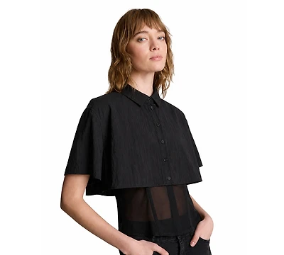 Kenneth Cole Women's Short-Sleeve Cropped Button-Down Shirt