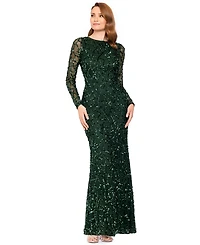 Betsy & Adam Women's Long-Sleeve Sequin Gown