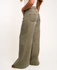 Indigo Rein Juniors' High-Waisted Wide-Leg Studded Jeans, 28-1/2" Inseam