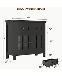 Aheaplus Farmhouse Kitchen Cabinet with Drawers and Tempered Glass Display Door
