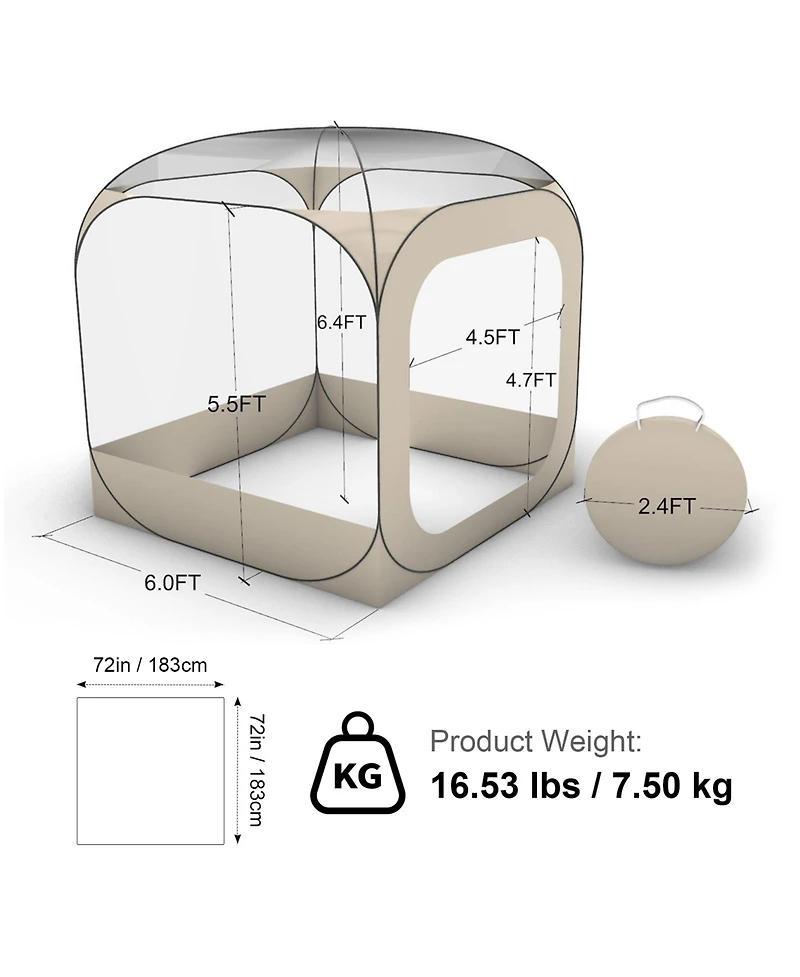 Sugift 72x72 inches Pop-Up Sports Tent Clear Bubble Tent for 2-4 Persons Waterproof Outdoor Pod Shelter