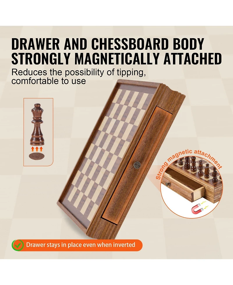 Sugift 15-Inch 2-in-1 Solid Wood Chess Checkers Board Game, Ages 6+