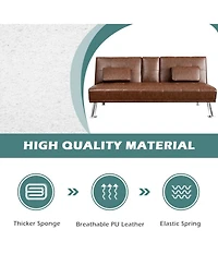 Gouun Convertible 66 Inch Faux Leather Futon Sofa with Cup Holders and Armrests