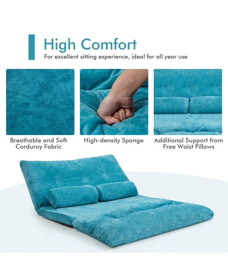 Gouun Foldable Floor Sleeper Lounge Couch 6 Position with 2 Bonus Pillows
