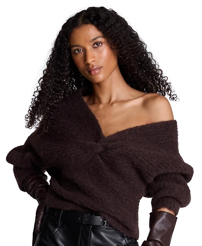 Kenneth Cole Women's Asymmetric Twist Neck Off-the-Shoulder Sweater